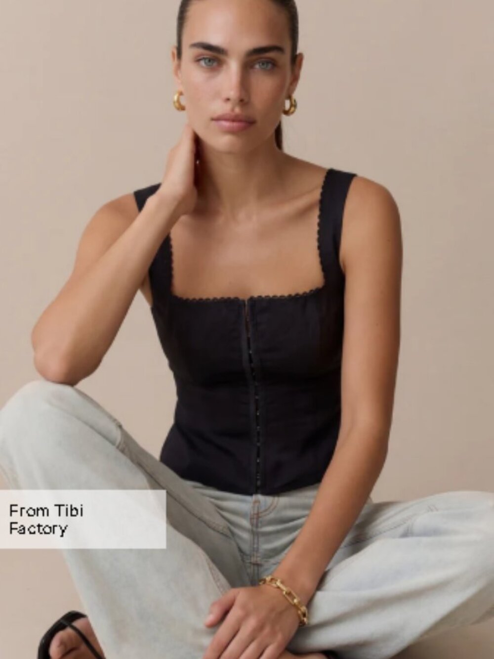 Kourt Halley Linen Top.  Lace-Trim Square Neck Tank Top. Sz 4
